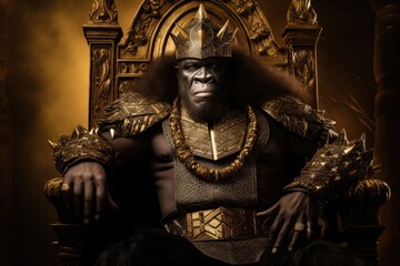 Portrait of a majestic Gorilla with his crown and throne