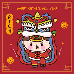chinese new year greeting card with lion dance