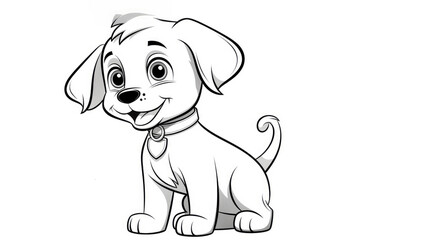 Drawing for children's coloring book cute dog. Illustration winter line on white background