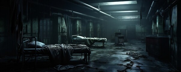 Spooky abandoned hospital interior Generative AI - obrazy, fototapety, plakaty