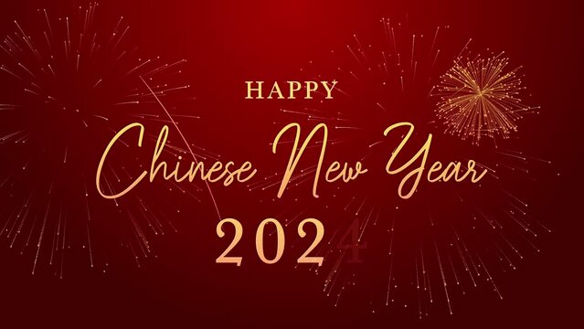 Happy chinese new year 2024 year of Dragon zodiac. Chinese Celebration red and gold animation traditional chinese year with bokeh colorful background