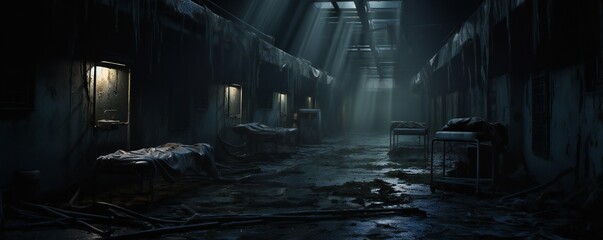 Obraz premium Spooky abandoned hospital interior Generative AI