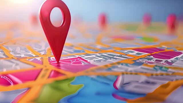 3D Location red pointer online, Search Bar and Pin Isolated. GPS Pointer Marker Icon. GPS and Navigation Symbol. Element for Map, Social Media, Mobile Apps. Realistic Illustration background. Digital 