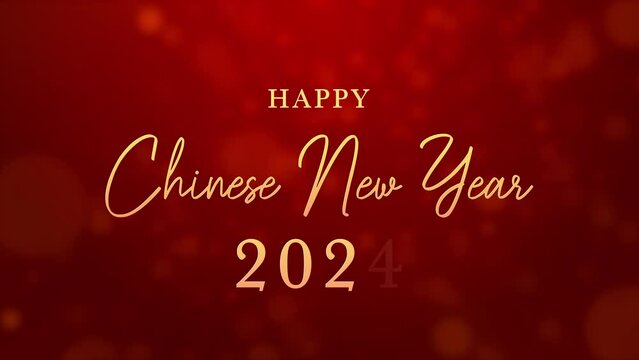 Happy chinese new year 2024 year of Dragon zodiac. Animation celebration drawing text, gold animated text fireworks background
