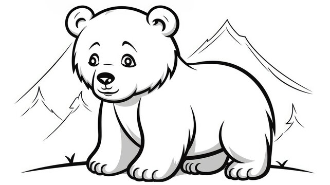 Drawing for children's coloring book cute bear. Illustration winter line on white background