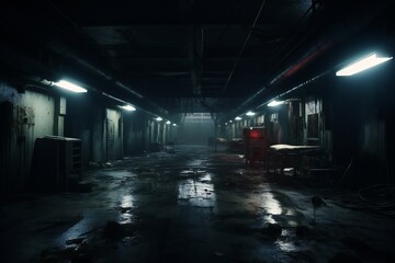 Naklejka premium Spooky abandoned hospital interior Generative AI