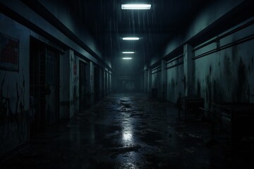 Spooky abandoned hospital interior Generative AI