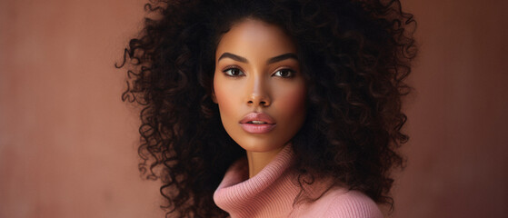 Fototapeta premium Beautiful african american woman with curly hair looking at camera