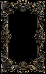 Fantasy Ornamental Decorative Frame - Elegance with Ornate Border on isolated black background