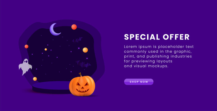 Halloween product display stage vector for promotion material with purple background