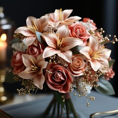 photo of luxurious flowers bouquet. Generative AI