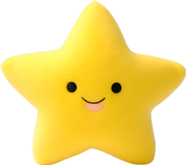 A yellow star character made of soft felt and fur with a plush material. isolated on white background. 