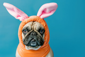 Bulldog dressed in orange Easter bunny ears