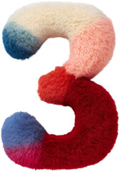 Number 3 made of soft felt and fluffy fur icon isolated on white. colorful toy circus-inspired.