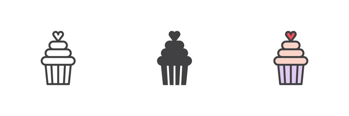 Cupcake with heart different style icon set