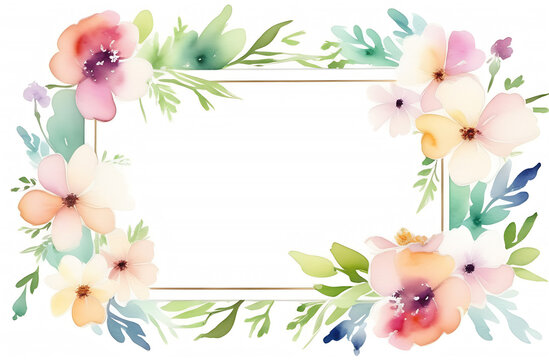 frame of beautiful watercolor flowers white space in the middle of the image