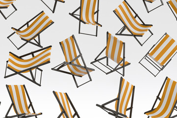 Many of flying striped beach chairs for summer getaways isolated on white © Vasyl Onyskiv