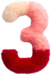 Number 3 made of soft felt and fluffy fur icon isolated on white. colorful toy circus-inspired.