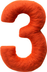 Number 3 made of soft felt and fluffy fur icon isolated on white. colorful toy circus-inspired.