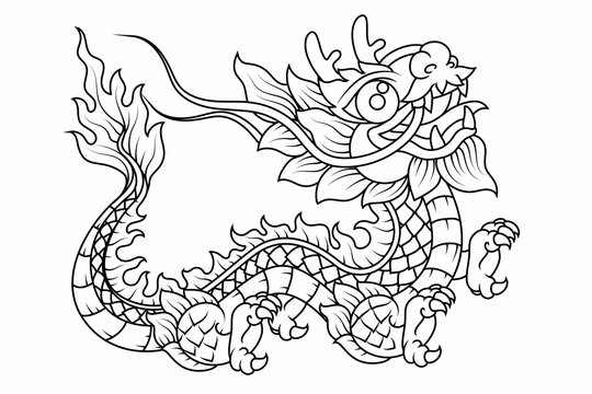 Minimal cute line art dragon with. Lunar day festival.