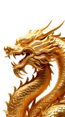 Fototapeta na wymiar Chinese dragon made of gold on transparent background PNG