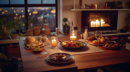 Fototapeta premium Warn dining room with candle romantic theme Hygge