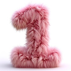 number one made of pink fur isolated on white background