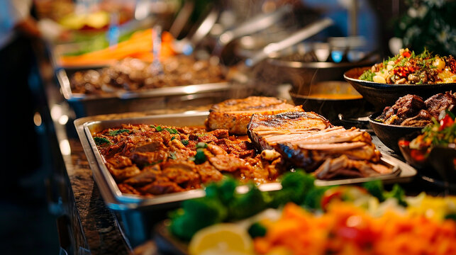 buffet with different food. Selective focus.