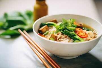 pho bowl with tofu and vegetables for vegans