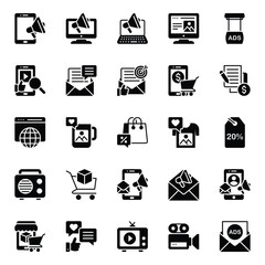 Glyph icons set for Marketing and advertisement.