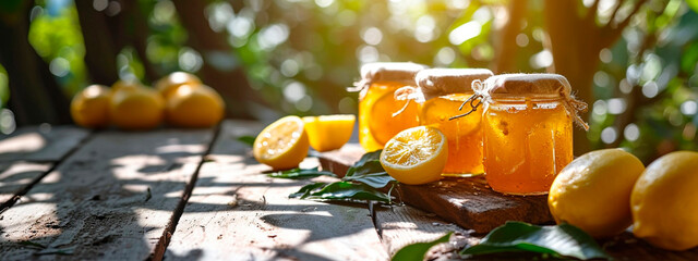 Lemons jam in a jar. Selective focus. - obrazy, fototapety, plakaty