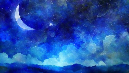 stars in the night sky illustration crescent moon