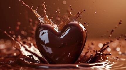 A chocolate heart-shaped splash, a romantic and symbolic food representation for Valentine's Day,...