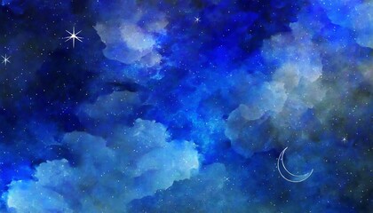 Fototapeta na wymiar stars in the night sky illustration crescent moon