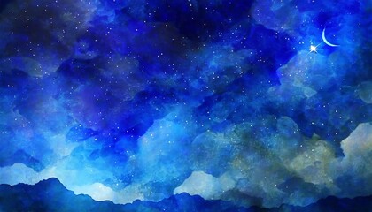 星空と雲　紺色　キラキラ　イラスト