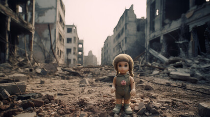 war, doll, ruins, pain