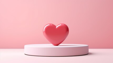 Pink empty podium with hearts on pastel background, Ai Generated