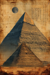 Ancient Egyptian Papyrus Depicting the Magnificent Pyramids of Giza