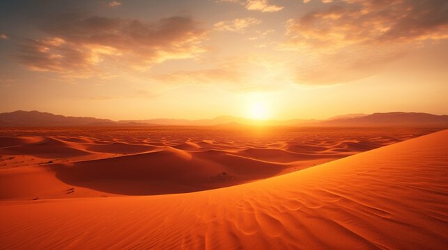 A breathtaking sunset casting golden hues over the vast desert expanse © MagicS