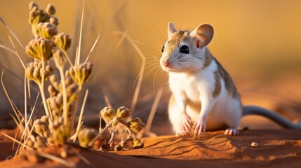 A kangaroo rat, well-adapted to the desert environment, foraging for seeds