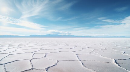 Fototapeta na wymiar A vast salt flat extending in all directions, reflecting the intense sunlight