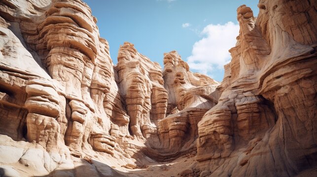 Unearthly rock formations sculpted by erosion in a remote desert canyon