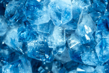 Blue Crystal Mineral Stone. Gems. Mineral crystals in the natural environment. Texture of precious and semiprecious stones. Seamless background with copy space colored shiny surface of precious stones
