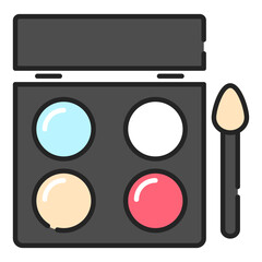 Eyeshadow palette line icon vector isolated. Symbol of cosmetic tool, concept of beauty and makeup. Cosmetic and brush for eyes.