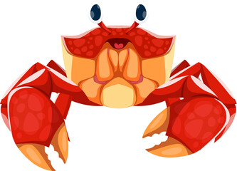 Cartoon sea crab character. Isolated vector marine animal with a hard exoskeleton, showcasing its intricate claws and antennae, multiple legs, and pincers. Underwater crustacean creature © Vector Tradition