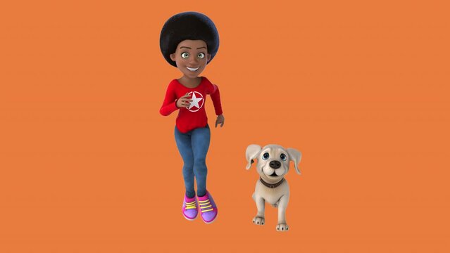 Fun 3D cartoon girl with a dog (with alpha channel included)
