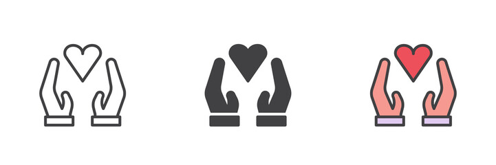 Hands with heart different style icon set