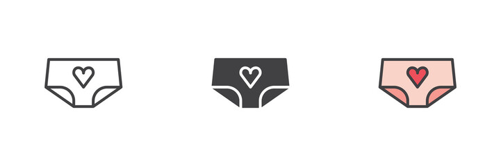 Panties with heart different style icon set