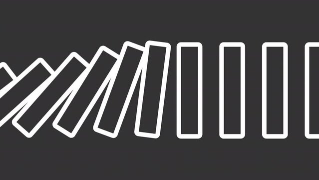 2D white simple thin line animation of endless dominoes falling icon, HD video with transparent background, seamless loop 4K video representing economic crisis.