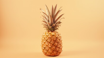 A large pineapple on a plain yellow background. Ripe fruit. The concept of rest and summer.